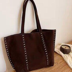 Faux Suede Rivet Tote Bag Women Designer Shoulder Bag 3 Colors